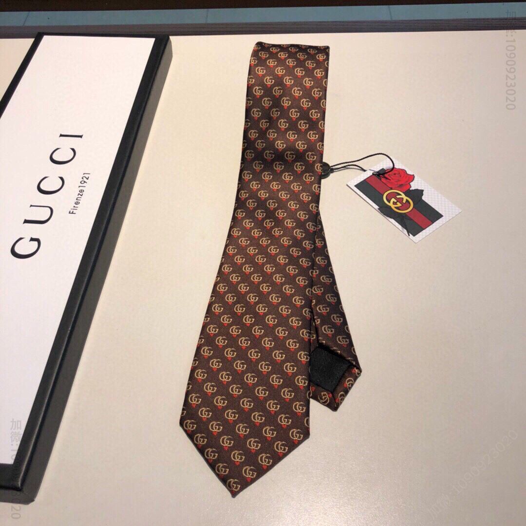 GUCCI古驰红心+标志性双G图案真丝领带