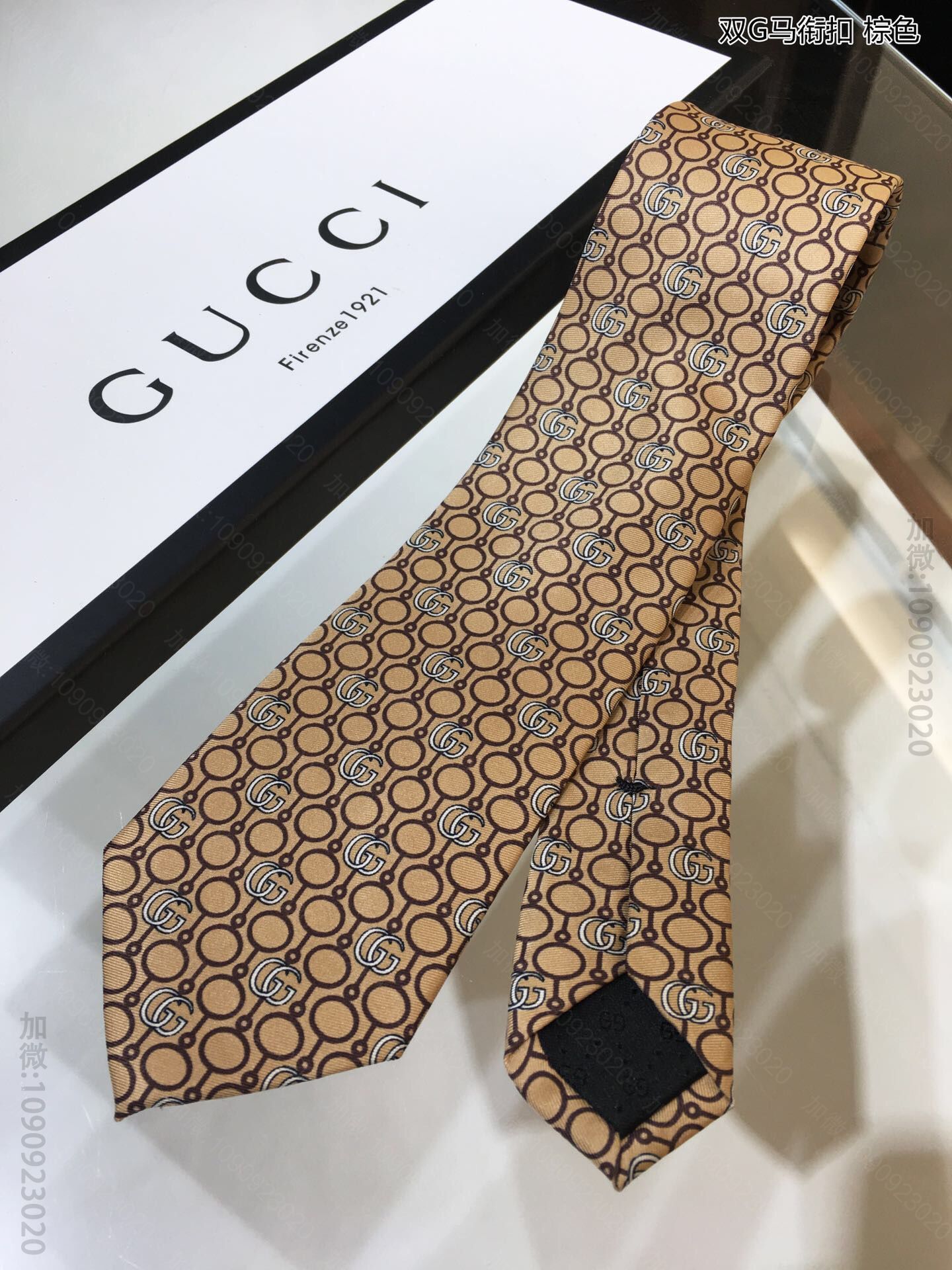 GUCCI古驰100%顶级提花真丝双G马衔扣领带