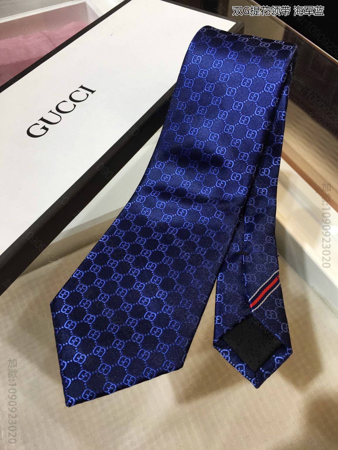 GUCCI古驰100%顶级提花真丝双G提花领带