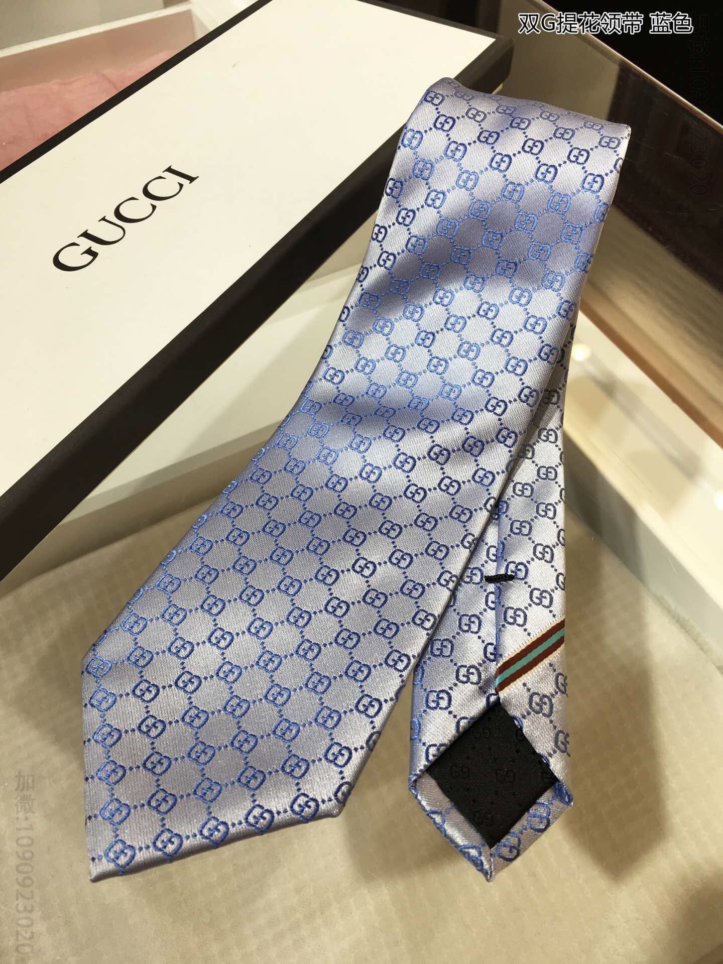 GUCCI古驰100%顶级提花真丝双G提花领带