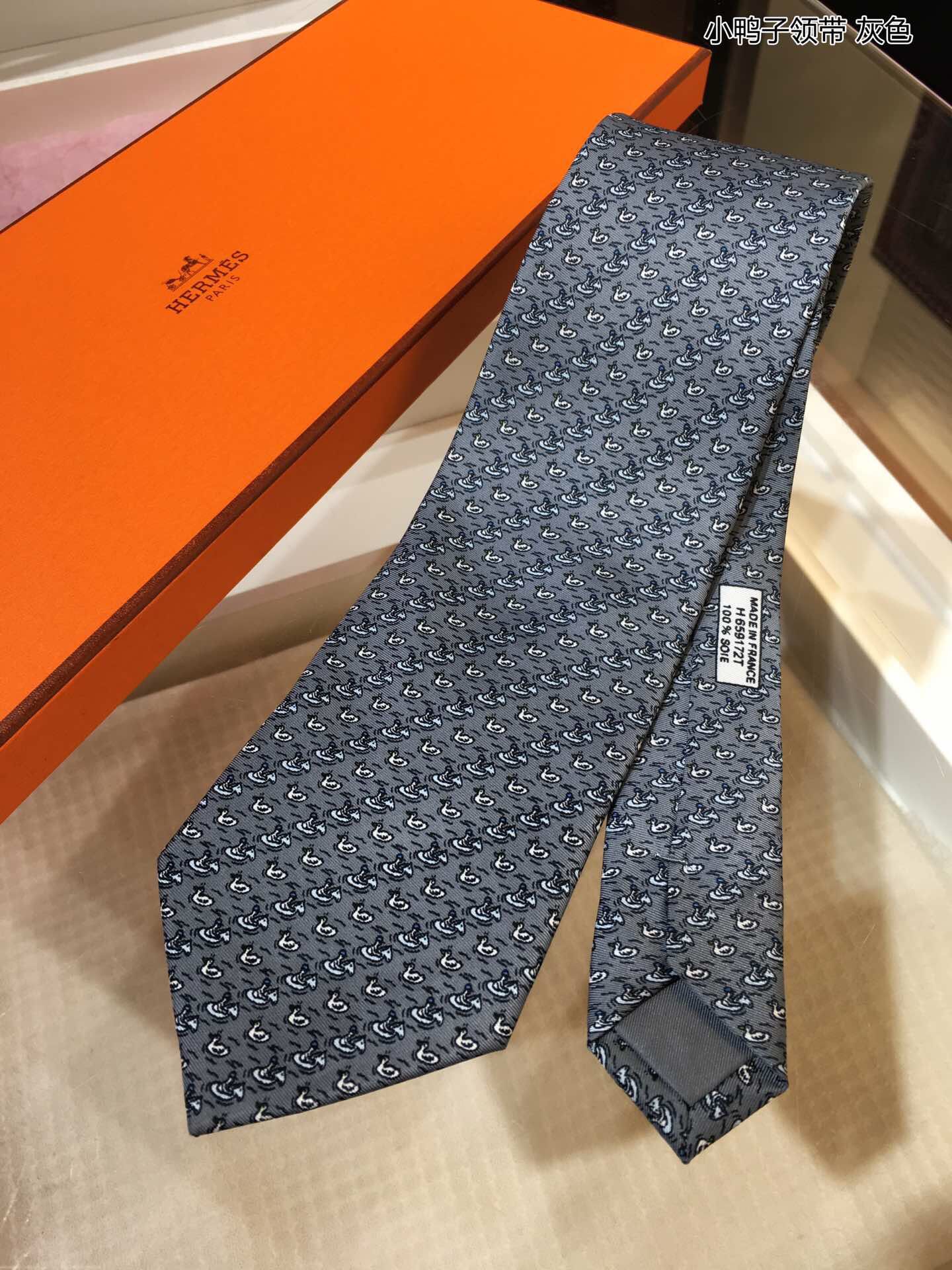 Hermes爱马仕100%顶级斜纹真丝小鸭子领带