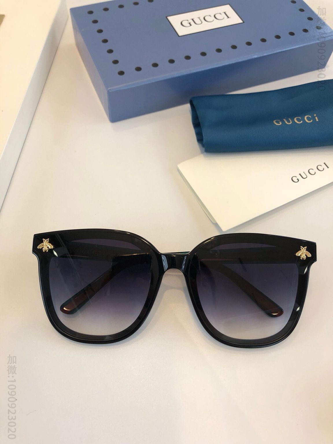GUCCI古驰大框方形经典条纹镜腿小蜜蜂男女通用太阳眼镜