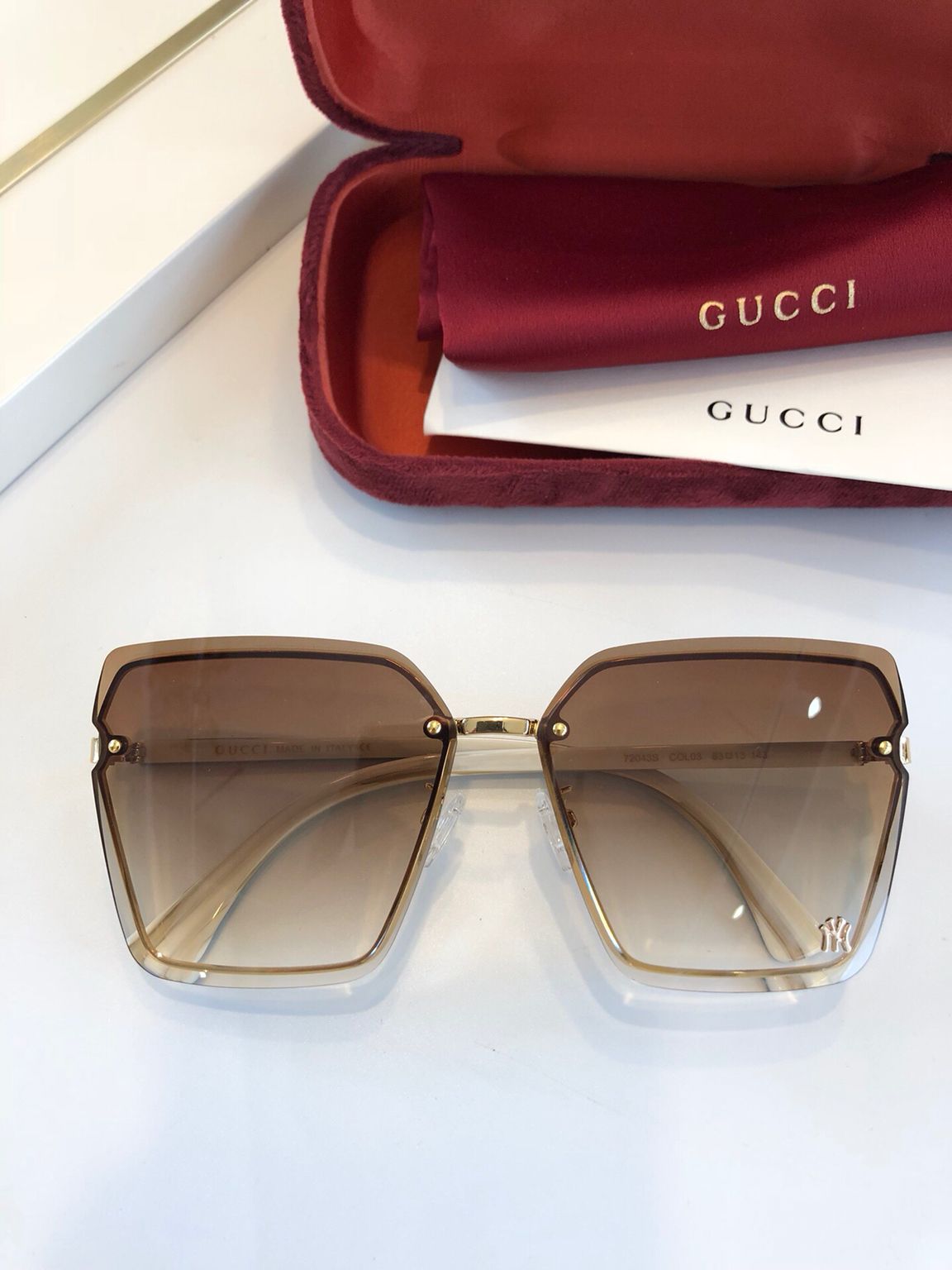 原版古驰女款眼镜 GUCCI古驰NY联名款简单方形太阳眼镜 原版古驰眼镜网站 