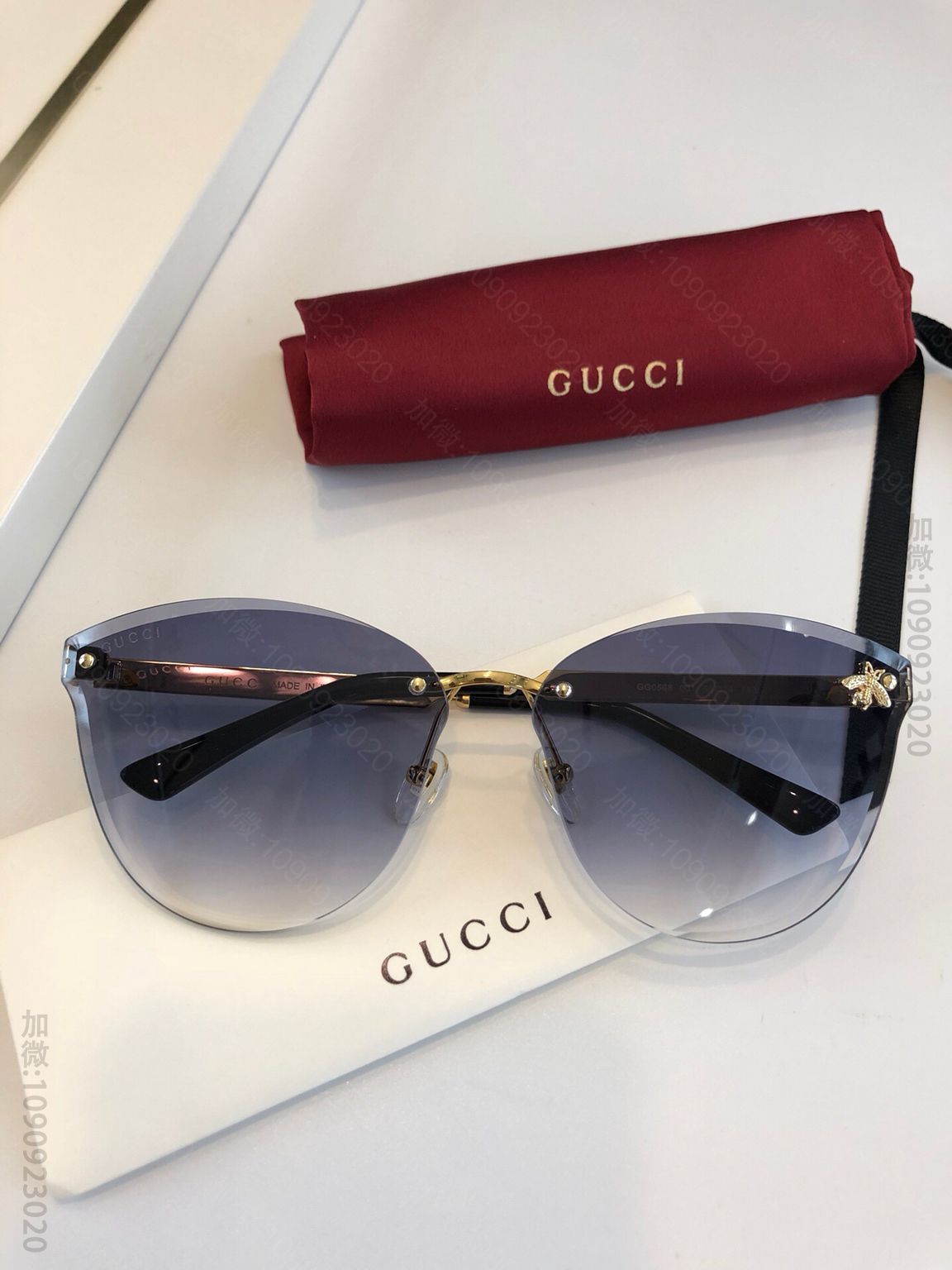 GUCCI古驰蜜蜂装饰无框女士太阳眼镜