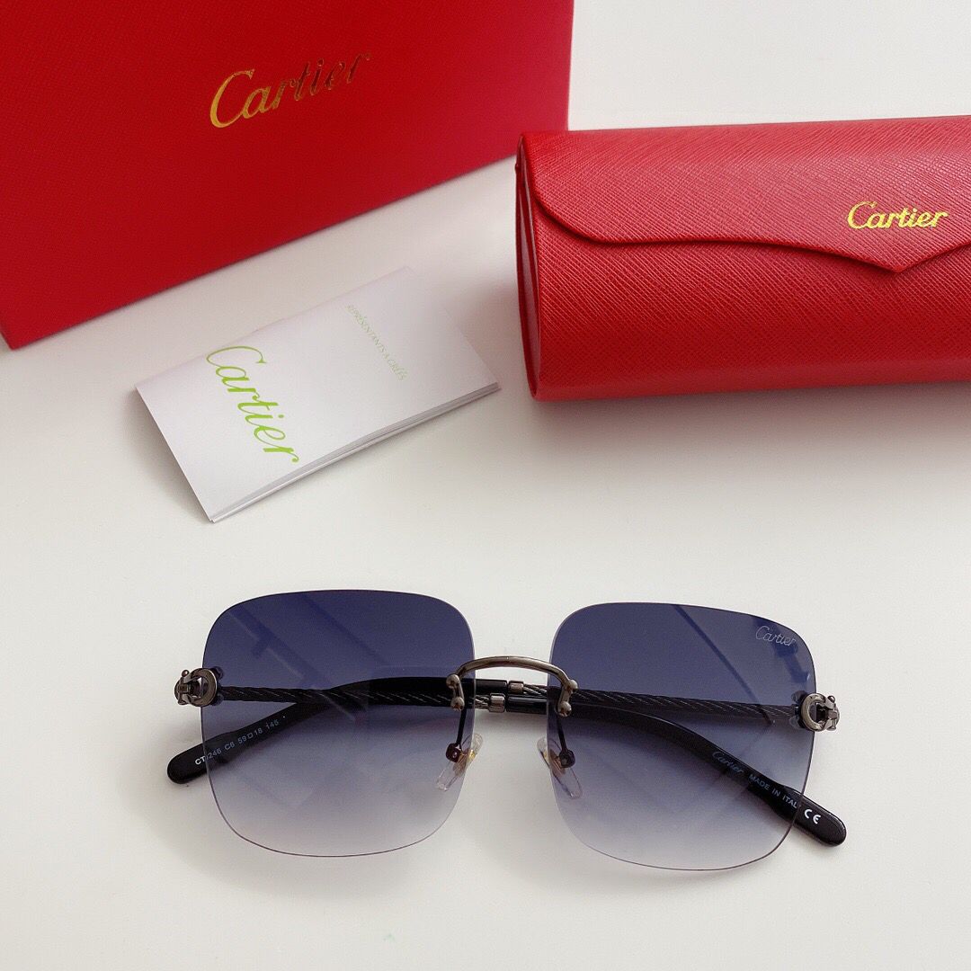 Cartier卡地亚标志性金‮豹属‬子头男女通用太阳眼镜