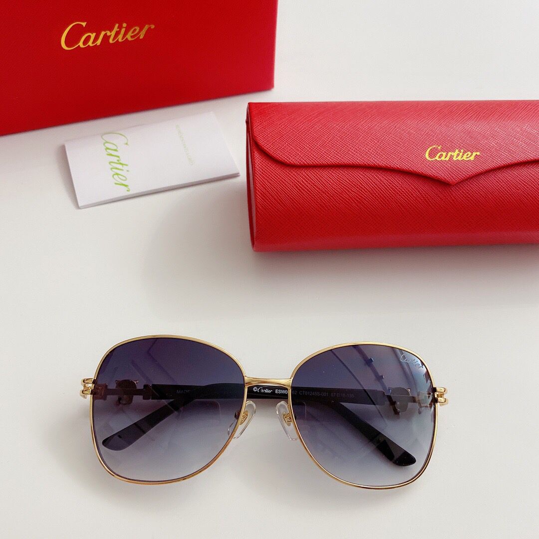 Cartier卡地亚标志金‮豹属‬子头无框男女通用太阳眼镜