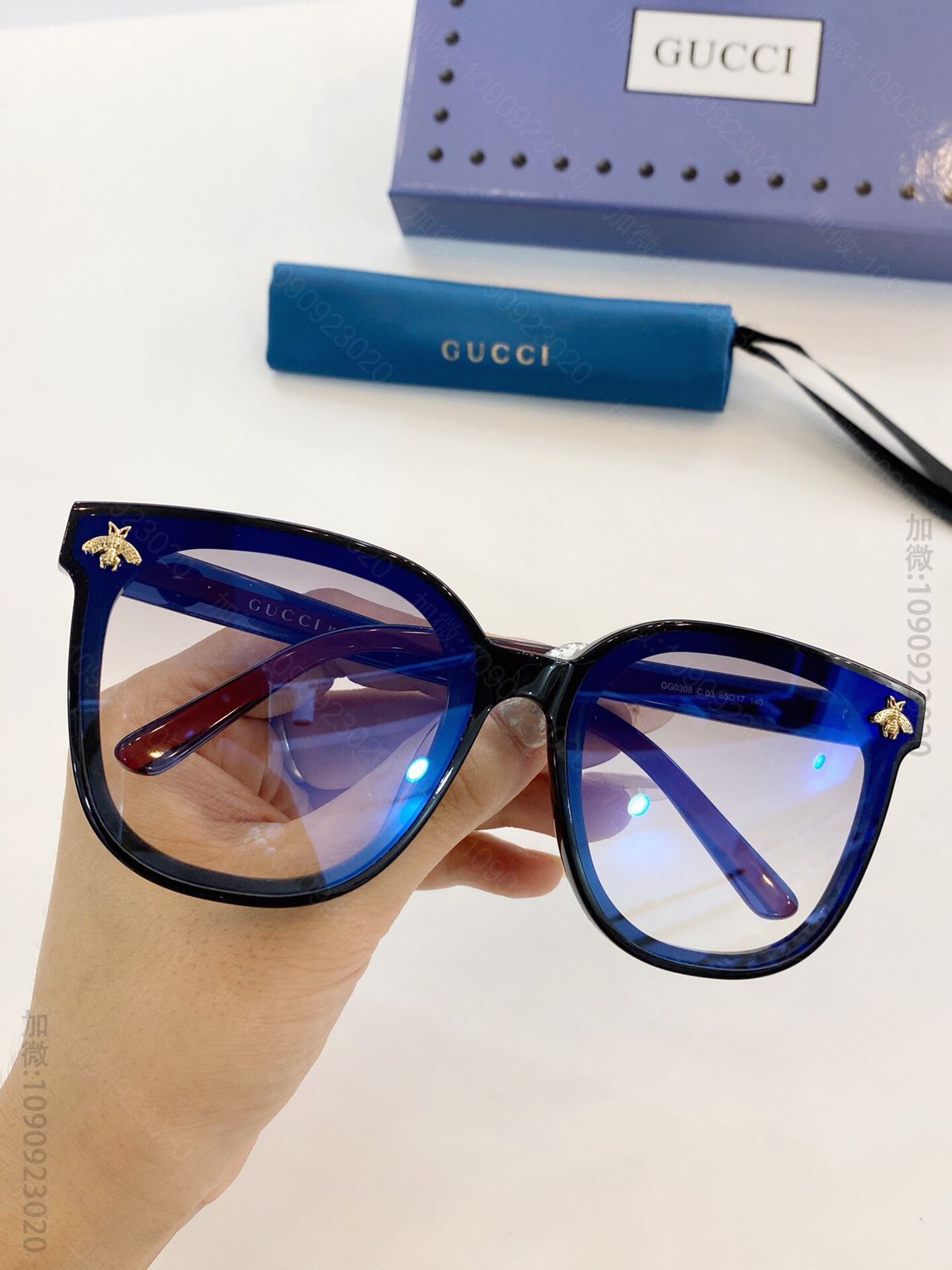 GUCCI古驰经典条纹镜腿小蜜蜂五金大框方形男女通用太阳眼镜