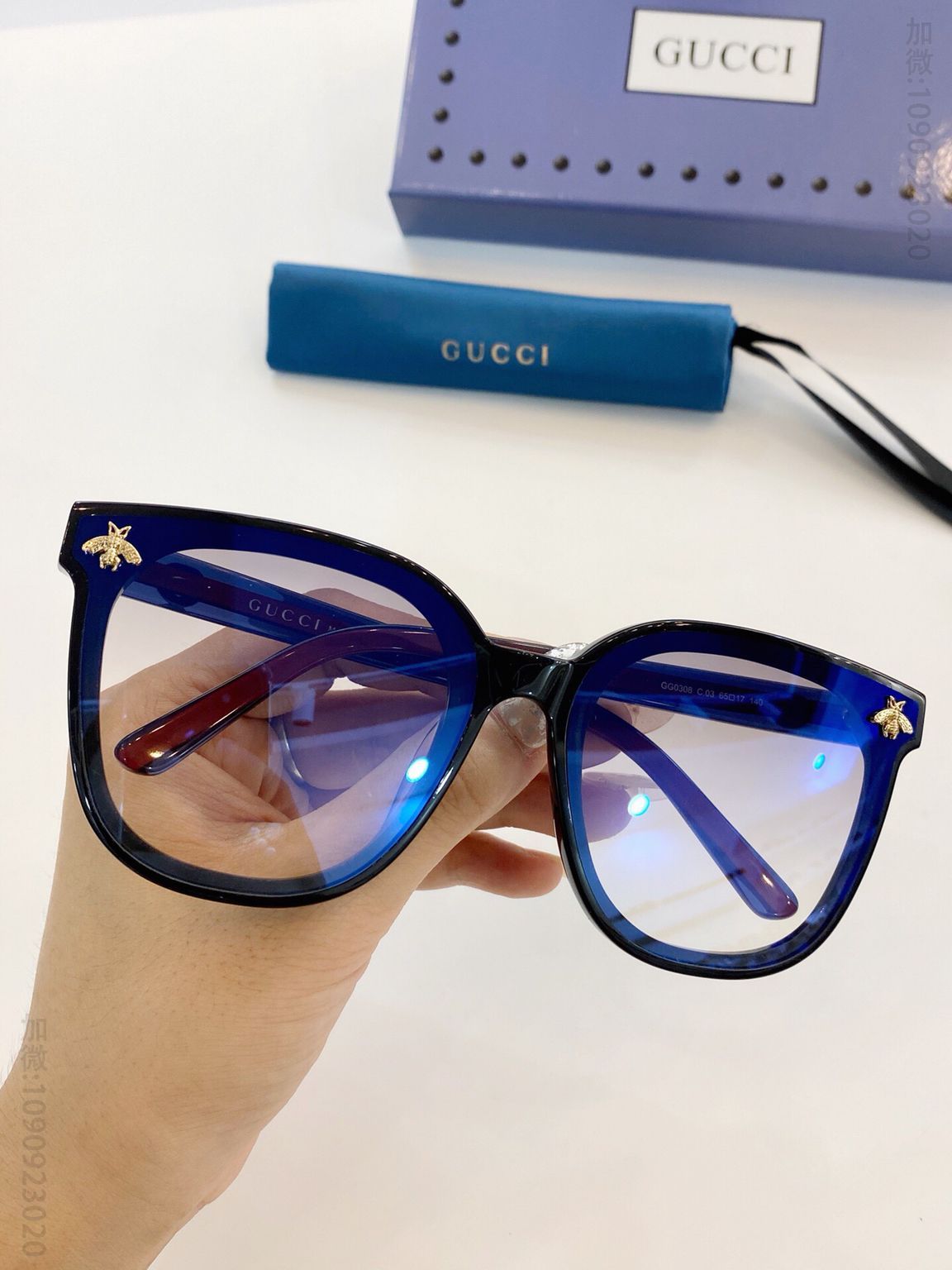 GUCCI古驰经典条纹镜腿小蜜蜂五金大框方形男女通用太阳眼镜