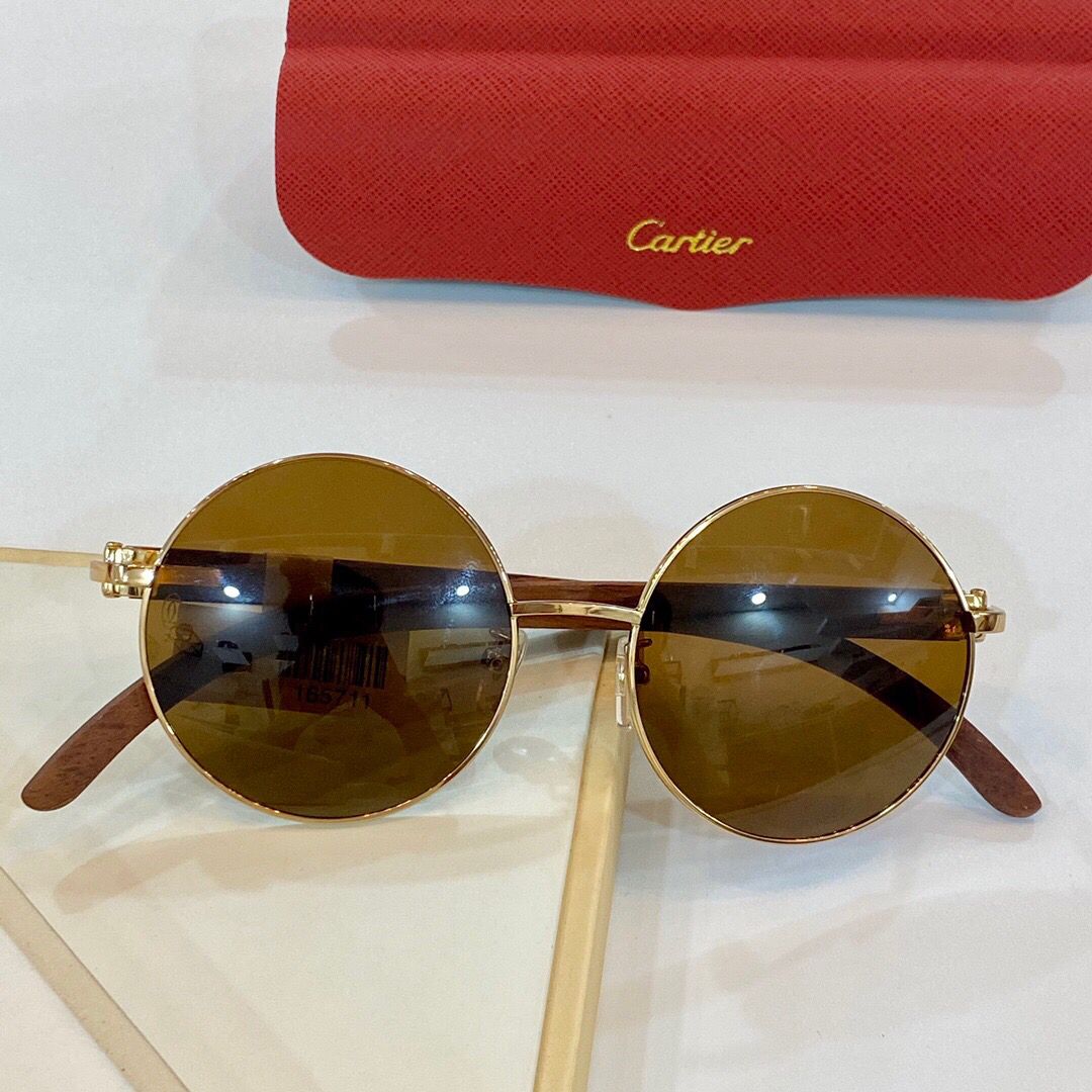 Cartier卡地亚木腿方框男士太阳眼镜