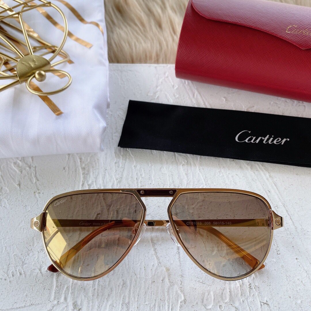Cartier卡地亚飞行员蛤蟆形时尚太阳眼镜