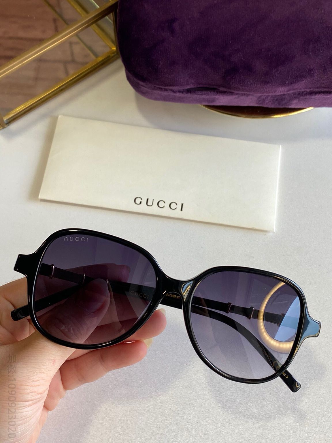 GUCCI古驰竹节镜腿系列新品板材蝶形大框时尚太阳眼镜