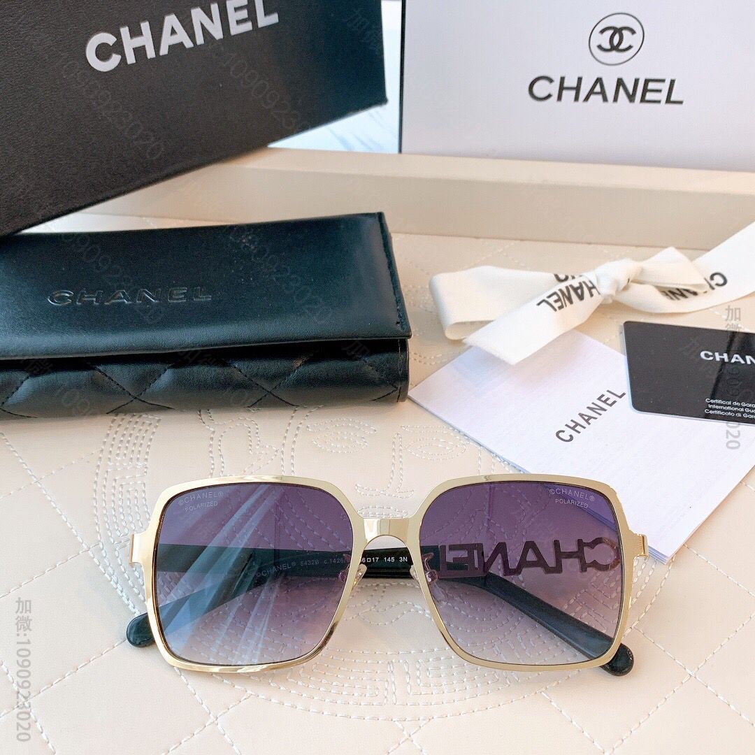 CHANEL香奈儿不对称CHANEL字样logo镶钻女士太阳眼镜