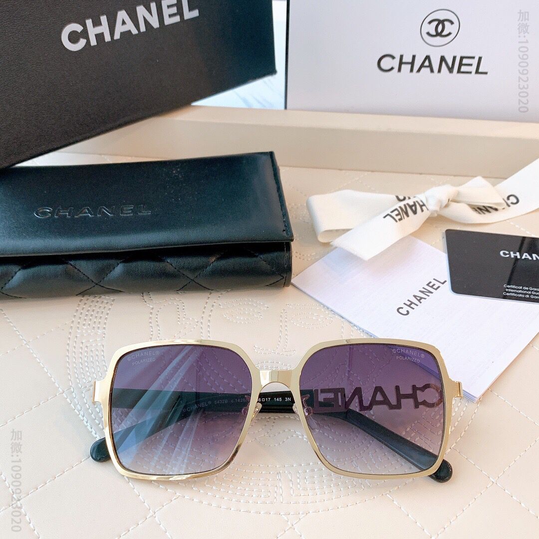 CHANEL香奈儿不对称CHANEL字样logo镶钻女士太阳眼镜