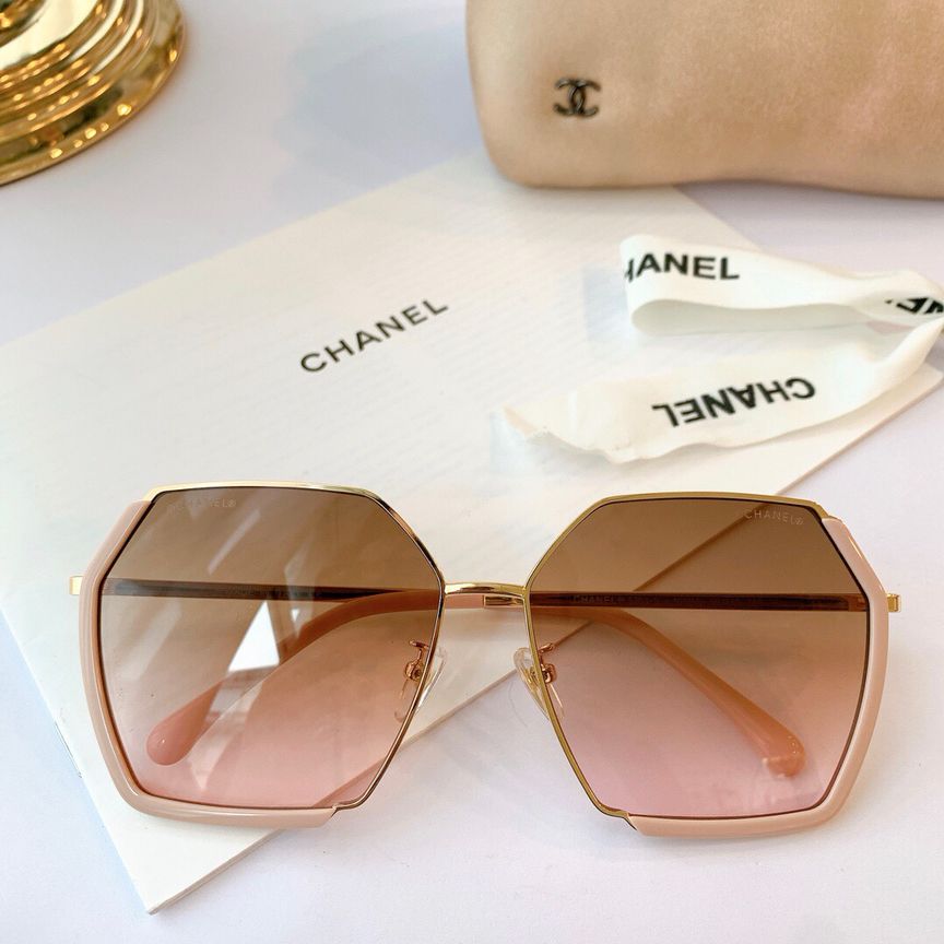 CHANEL香奈儿金属包边板材混合多边型框架太阳眼镜