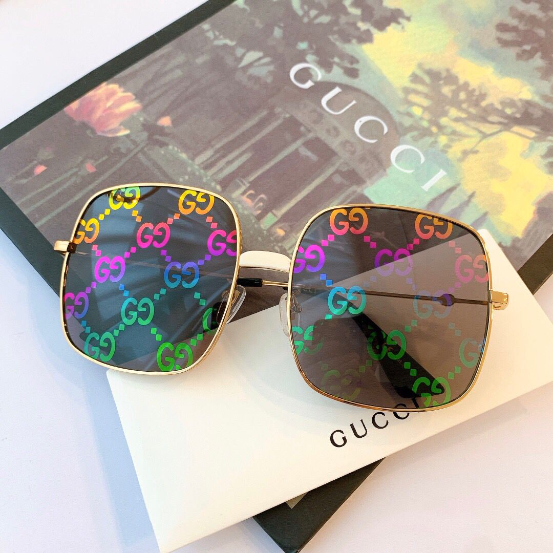 Gucci古奇特色logo男女同款经典方型墨镜太阳眼镜