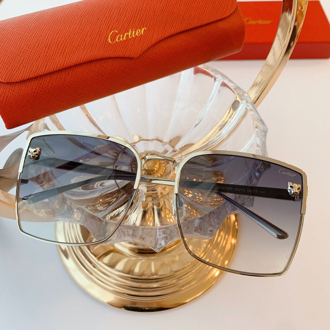 a货卡地亚男女款眼镜 Cartier卡地亚双豹头男女同款方框太阳镜 A货卡地亚眼镜批发 