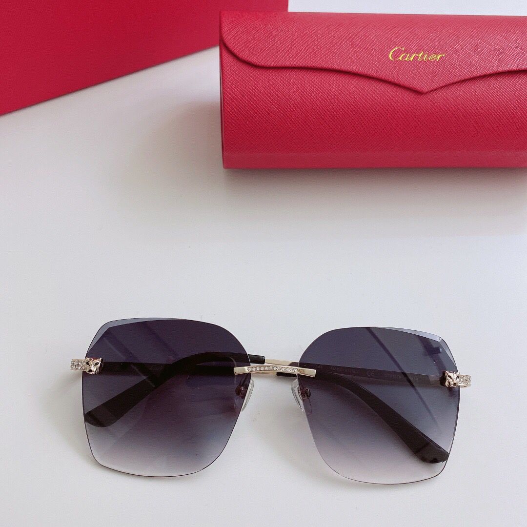 Cartier卡地亚新款水钻女士无框太阳眼镜