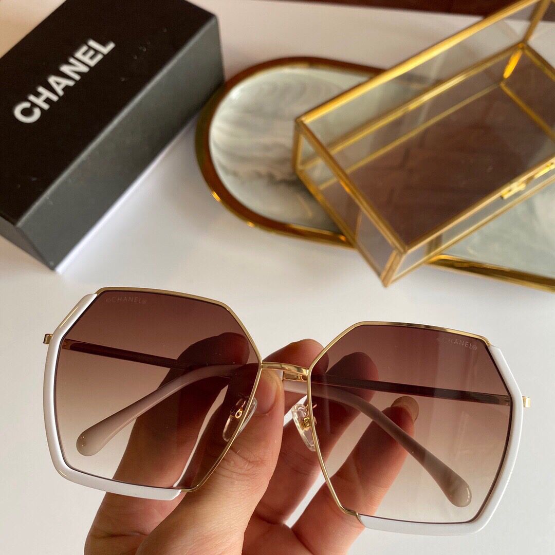 CHANEL香奈儿树脂镜片金属包边板材多边型框架太阳眼镜