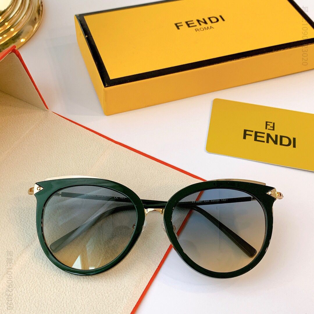 FENDI芬迪超轻铝合金镜腿板材包边镜框圆形女士太阳眼镜