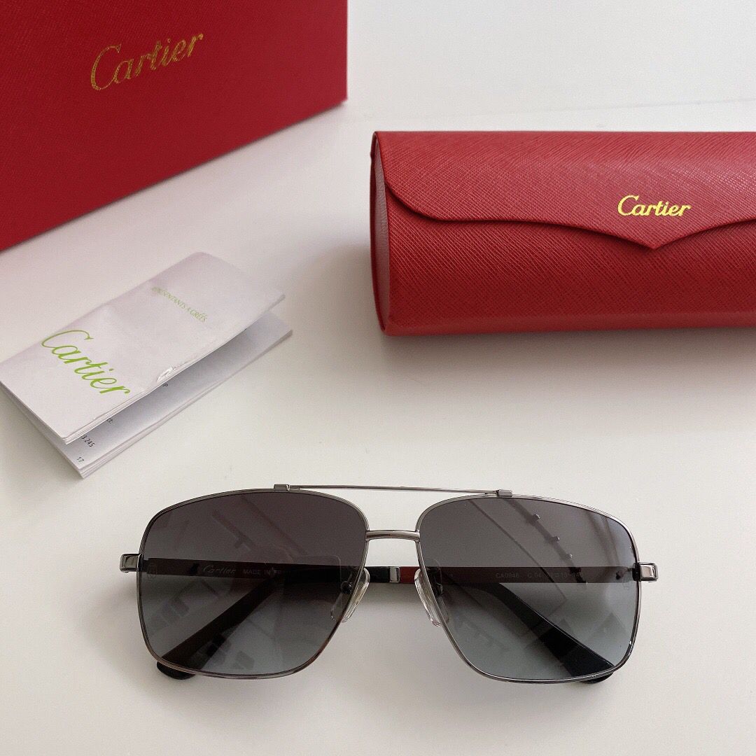 Cartier卡地亚男士木腿墨镜方框太阳眼镜