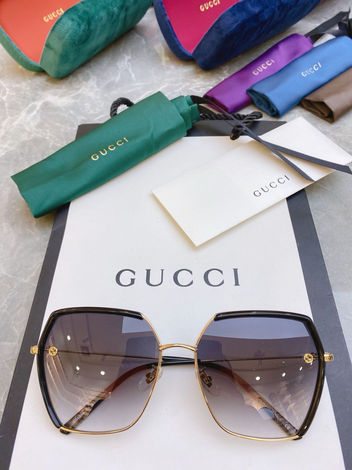 GUCCI古驰双G logo时尚金属框架女士太阳眼镜
