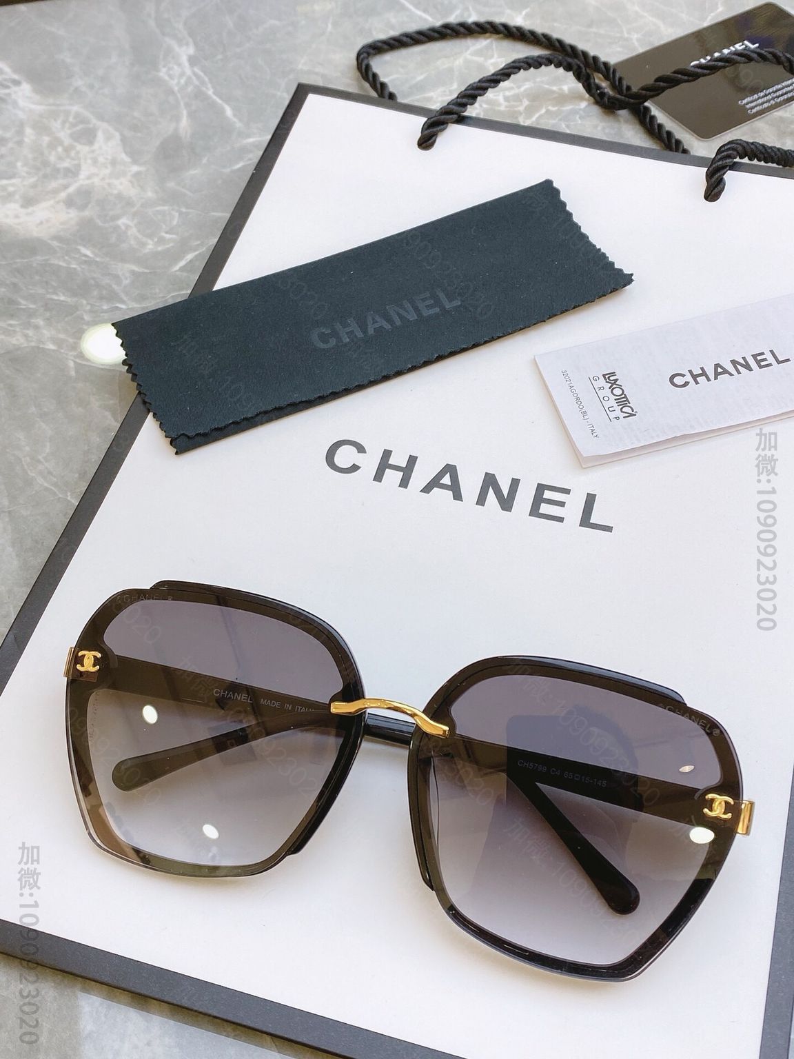 CHANEL香奈儿纯手工切边双C Logo女士太阳眼镜