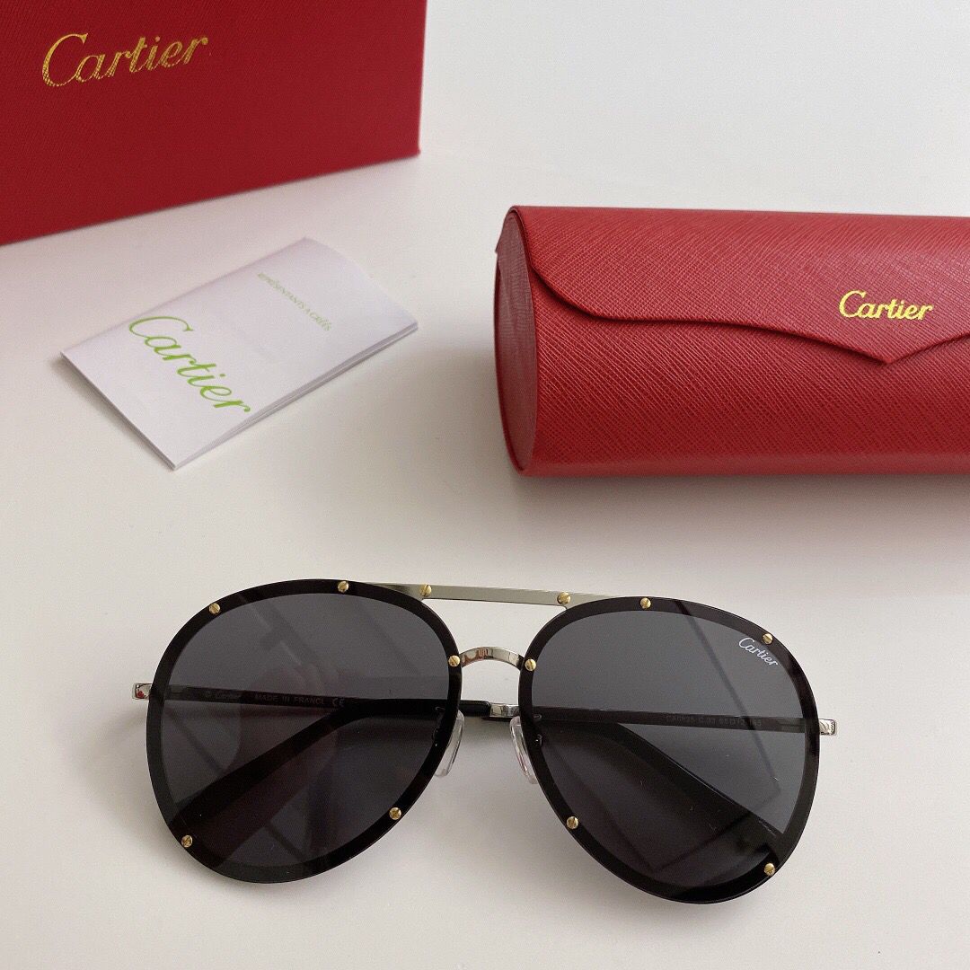 Cartier卡地亚时尚大方圆框男女通用太阳眼镜
