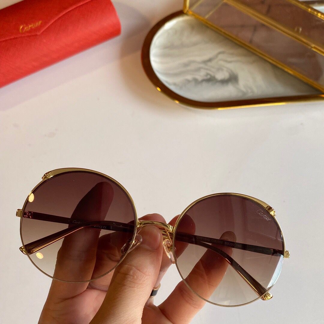 Cartier卡地亚金属圆框架男女同款太阳眼镜