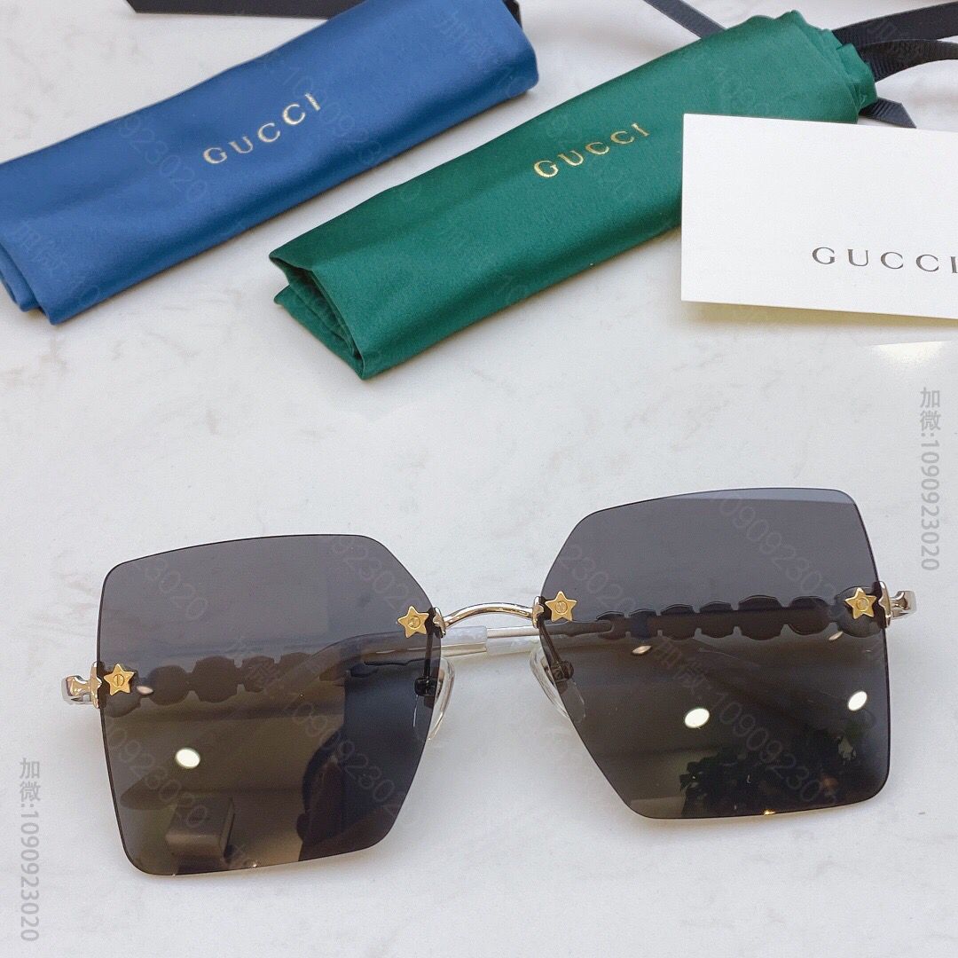 GUCCI古驰金色双G大logo星星装饰无框女士太阳眼镜
