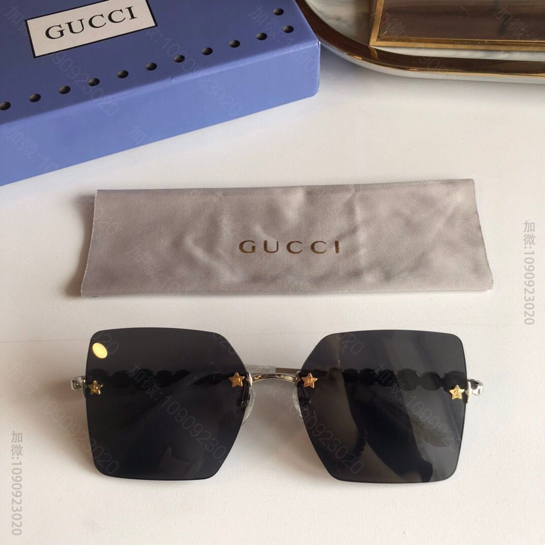 GUCCI古驰方形水晶镜腿女士无框超轻太阳眼镜