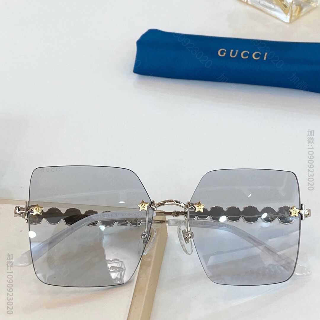GUCCI古驰方形水晶镜腿女士墨镜无框超轻太阳眼镜