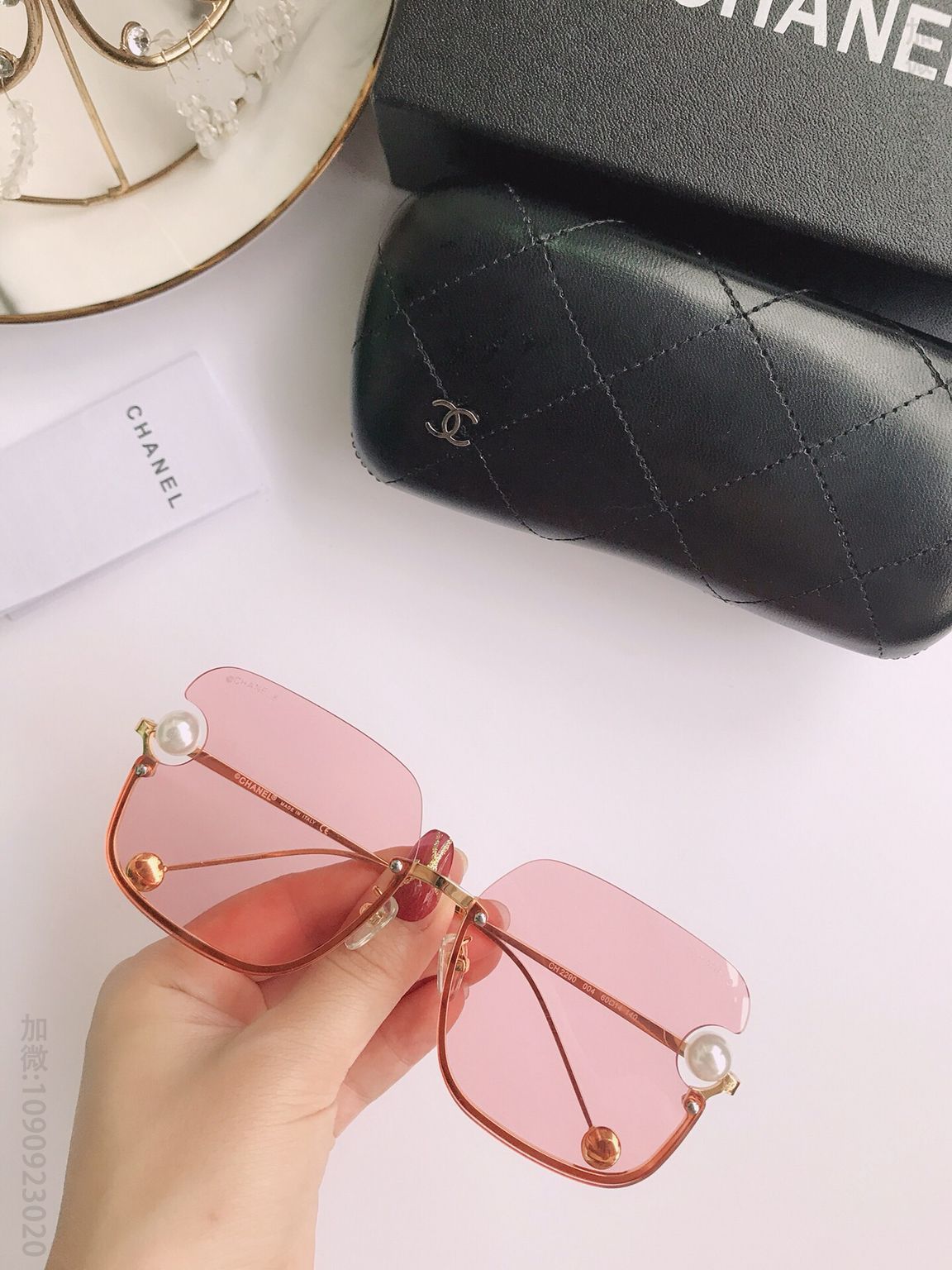 CHANEL香奈儿经典珍珠系列方框女士太阳眼镜