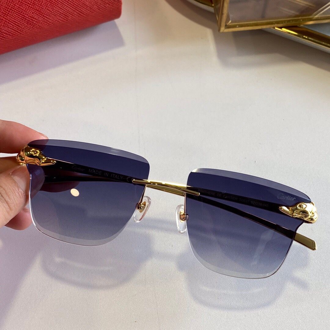 Cartier卡地亚新款豹子头无框精致钻石切边男女通用太阳眼镜