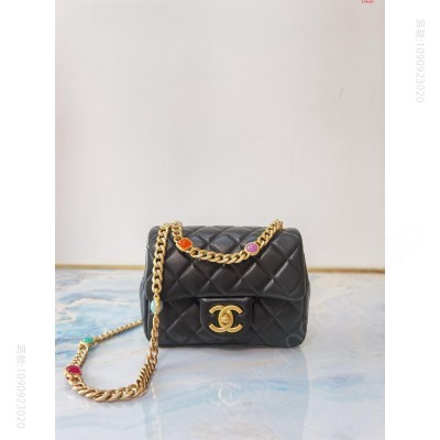 Chanel 黑色 21早春宝石链条包 爆款五彩宝石口盖包 高仿香奈儿