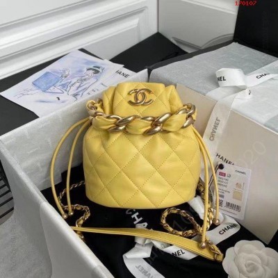 Chane1 黄色 复古抽绳纽编制手腕包 高仿香奈儿手腕包