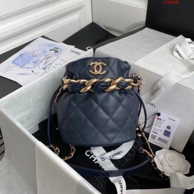 Chane1 深蓝 复古抽绳纽编制手腕包 高仿香奈儿手腕包