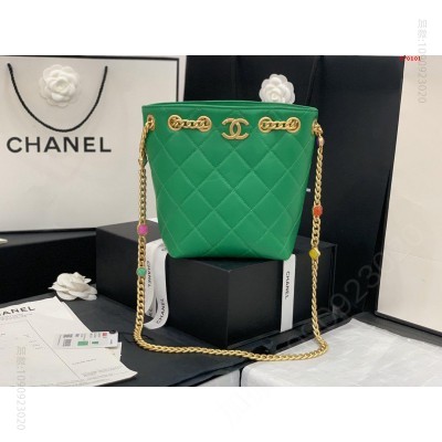 型号 草绿色 CHANEL 小号羊皮宝石桶包系列 高仿香奈儿桶包
