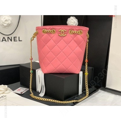 CHANEL 粉红 小号羊皮宝石桶包系列 高仿香奈儿女包