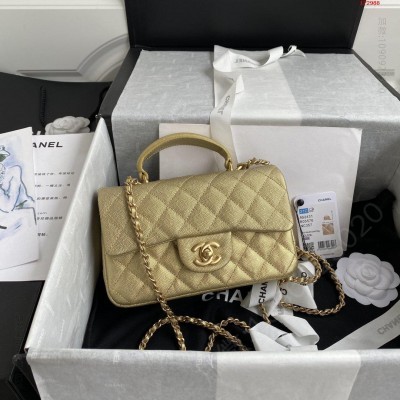 Chanel 金色2023早春最新限量版Mini CF 经典菱格口盖包 高仿香奈儿