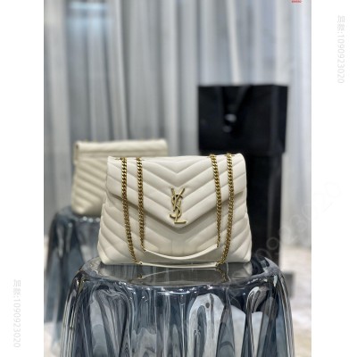 新颜色白色搭配金扣专柜最新升级版LOULOU中号 A货圣罗兰女包 高仿圣罗兰