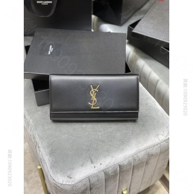 手包经典翻盖手拿包极具代表性的金属logo标志 南非牛皮 A货圣罗兰钱夹 原单YSL