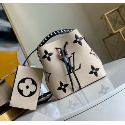 LV老花 LV CRAFTY NEONEO 中号手袋 超大 Monogram 印花水桶包 奶白色 原单LV包包