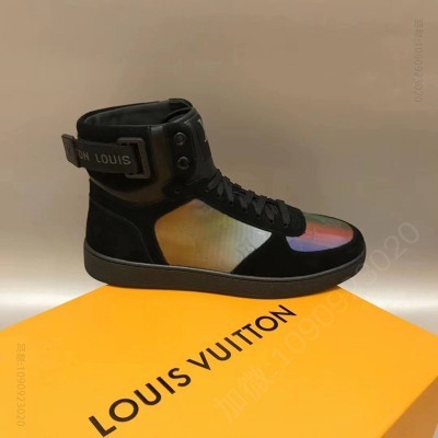 LV男鞋 LV RIVOLI 运动鞋 彩虹色 Monogram帆布男鞋 黑色 高仿LV