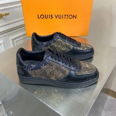 LV男鞋 LV LV TRAINER 运动鞋 人造钻石运动鞋 咖啡色 高仿LV