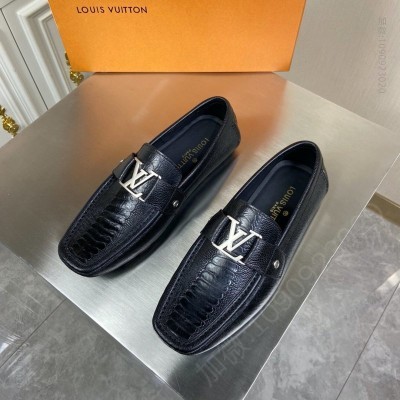 LV男鞋 LV MONTE CARLO 便鞋 蟒蛇皮豆豆鞋 乐福鞋 黑色 高仿LV