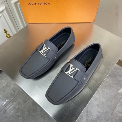LV男鞋 LV MONTE CARLO 便鞋 小牛皮平纹豆豆鞋 乐福鞋 灰色 高仿LV