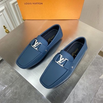 LV男鞋 LV MONTE CARLO 便鞋 小牛皮平纹豆豆鞋 乐福鞋 浅蓝色 高仿LV
