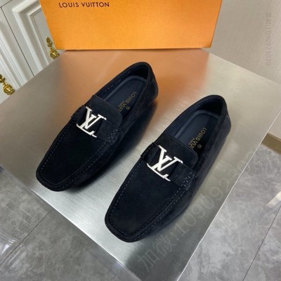 LV男鞋 LV Major 便鞋 LV绒面小牛皮男鞋 豆豆鞋 黑色 高仿LV