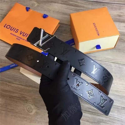 LV男士皮带/腰带 LV专柜新款 原版牛皮 LV皮带腰带 双面可用 黑色银扣 高仿LV