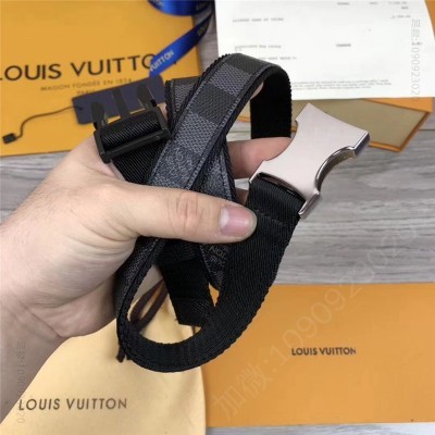 LV男士皮带/腰带 LV皮带 路易威登腰带 原单精品 LV格子风格 LV帆布皮带 LV腰带 黑扣黑带 高仿LV